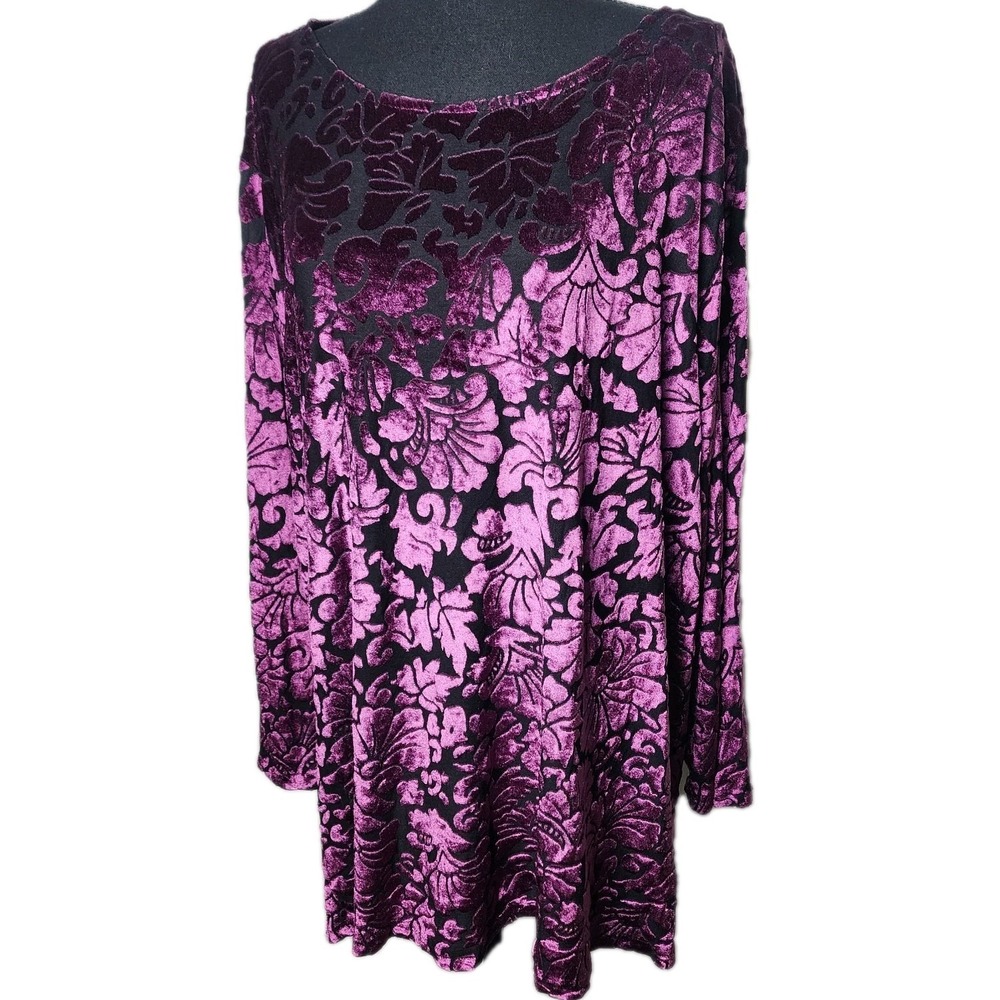 Vintage Maggie Sweet 3X Top Purple Velvet Burnout Tunic  Witchy Whimsigoth Black